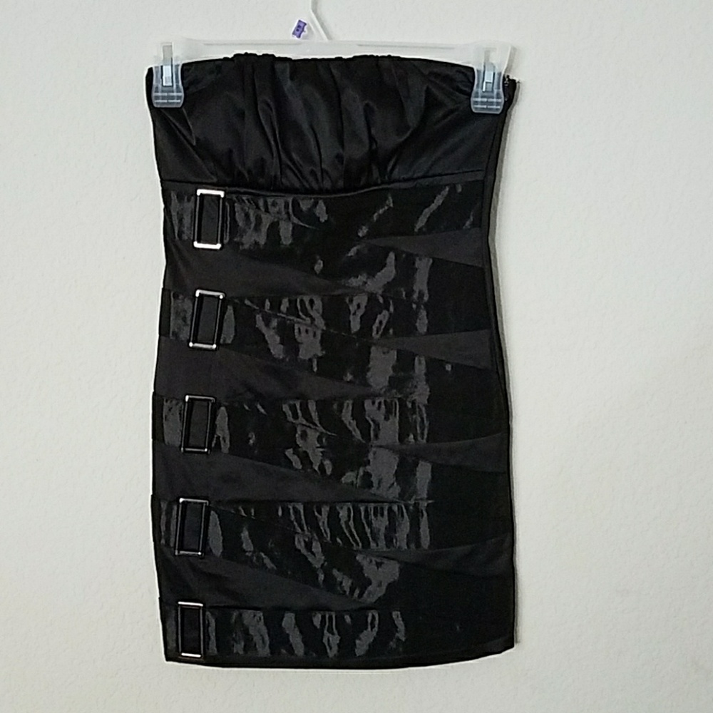 Black Satin Strapless Dress